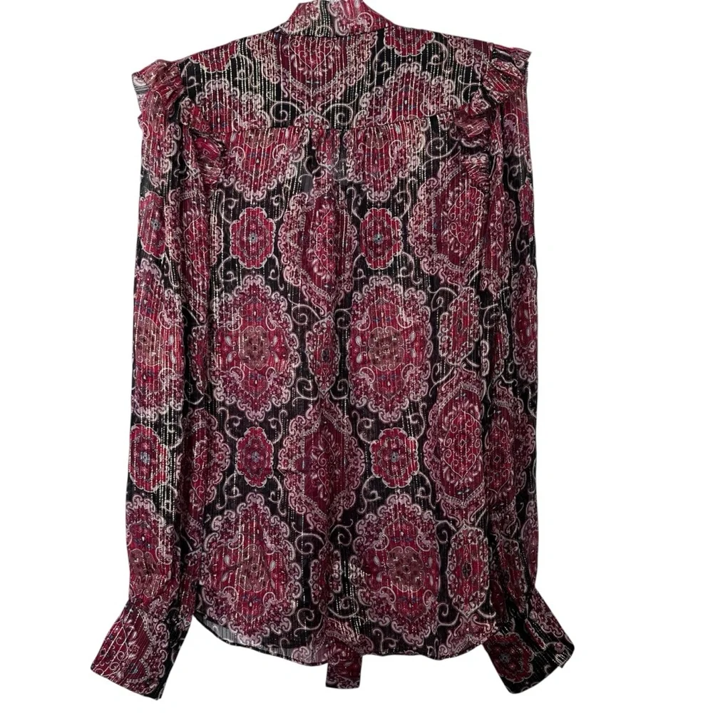 Kate Spade Medallion Metallic Silk Patterned Blouse Size Large